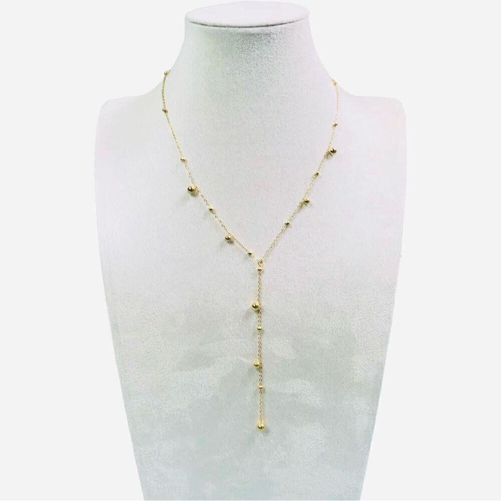 18K Gold Plated Dainty Beaded Y Lariat Necklace - Picture 7 of 11
